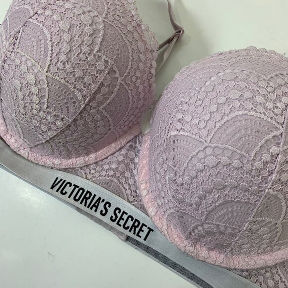 Victoria’s Secret Perfect Shape Logo Tape Bra in Pink Lace Size 36DD - Picture 3 of 6